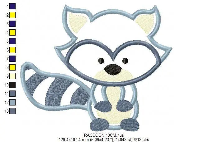 Raccoon applique embroidery designs - Woodland Animal embroidery design machine embroidery pattern - Baby boy embroidery - instant download Marcia Embroidery