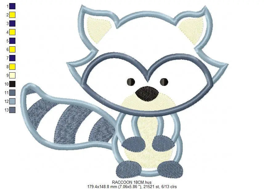 Raccoon applique embroidery designs - Woodland Animal embroidery design machine embroidery pattern - Baby boy embroidery - instant download Marcia Embroidery