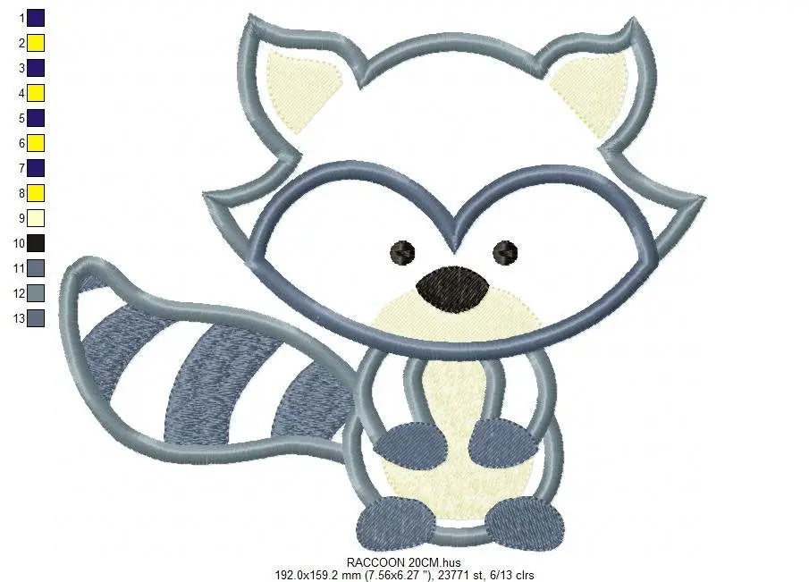 Raccoon applique embroidery designs - Woodland Animal embroidery design machine embroidery pattern - Baby boy embroidery - instant download Marcia Embroidery