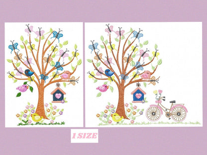 Tree embroidery designs - Flower embroidery design machine embroidery pattern - Spring embroidery file - Tree with birds design bicycle bike