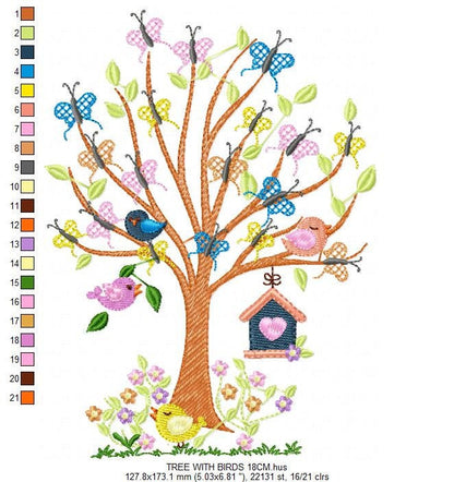 Tree embroidery designs - Flower embroidery design machine embroidery pattern - Spring embroidery file - Tree with birds design bicycle bike