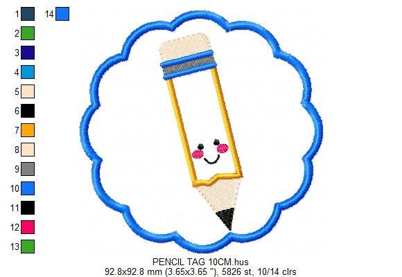 Pencil embroidery designs -  School Tag embroidery - Pencil applique tag embroidery design machine embroidery pattern - instant download pes