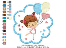 Laden Sie das Bild in den Galerie-Viewer, Girl embroidery designs - Girl with frame embroidery design machine embroidery pattern - girl with balloons applique design baby embroidery
