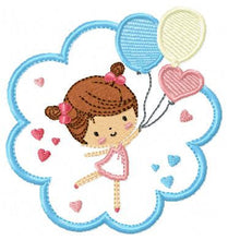 Cargar imagen en el visor de la galería, Girl embroidery designs - Girl with frame embroidery design machine embroidery pattern - girl with balloons applique design baby embroidery
