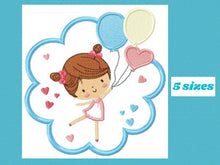 Carica l&#39;immagine nel visualizzatore di Gallery, Girl embroidery designs - Girl with frame embroidery design machine embroidery pattern - girl with balloons applique design baby embroidery
