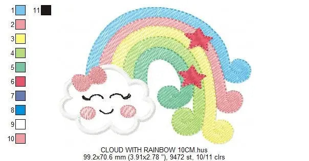 Cloud embroidery design - rainbow embroidery design machine embroidery pattern - baby embroidery file - kid embroidery rainbow fill stitch Marcia Embroidery