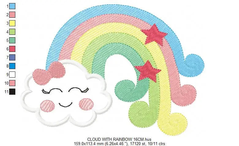 Cloud embroidery design - rainbow embroidery design machine embroidery pattern - baby embroidery file - kid embroidery rainbow fill stitch Marcia Embroidery