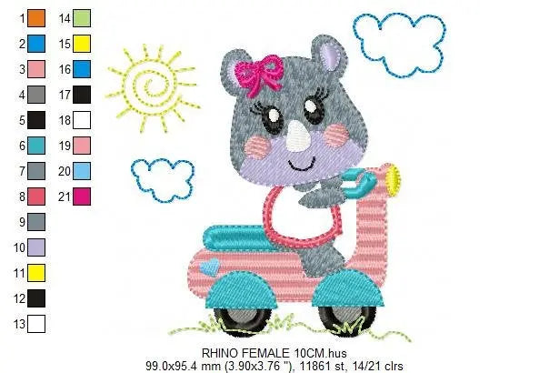 Rhino embroidery designs - Motorcycle embroidery design machine embroidery pattern - baby boy embroidery file - girl embroidery fill stitch Marcia Embroidery