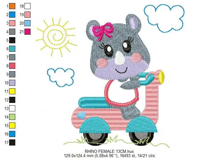 Rhino embroidery designs - Motorcycle embroidery design machine embroidery pattern - baby boy embroidery file - girl embroidery fill stitch Marcia Embroidery