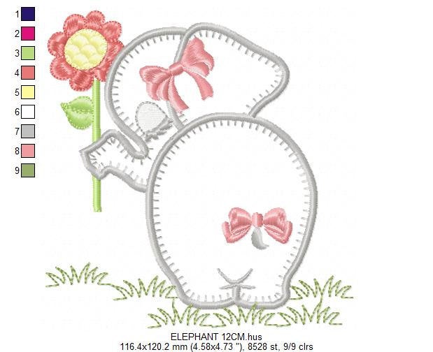 Elephant embroidery designs - Baby girl embroidery design machine embroidery pattern - Animal embroidery file  elephant with flower applique