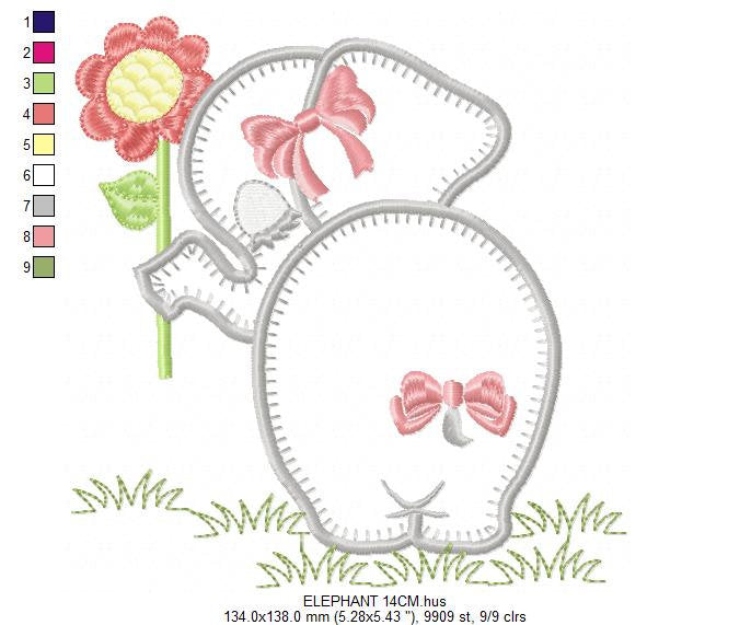 Elephant embroidery designs - Baby girl embroidery design machine embroidery pattern - Animal embroidery file  elephant with flower applique