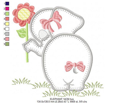 Elephant embroidery designs - Baby girl embroidery design machine embroidery pattern - Animal embroidery file  elephant with flower applique