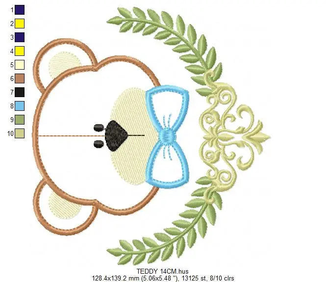 Bear embroidery designs - Teddy embroidery design machine embroidery pattern - Laurel embroidery file - bear with laurel applique design Marcia Embroidery