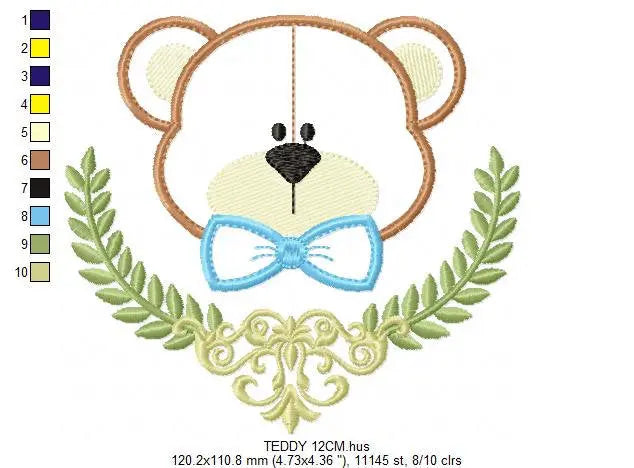 Bear embroidery designs - Teddy embroidery design machine embroidery pattern - Laurel embroidery file - bear with laurel applique design Marcia Embroidery