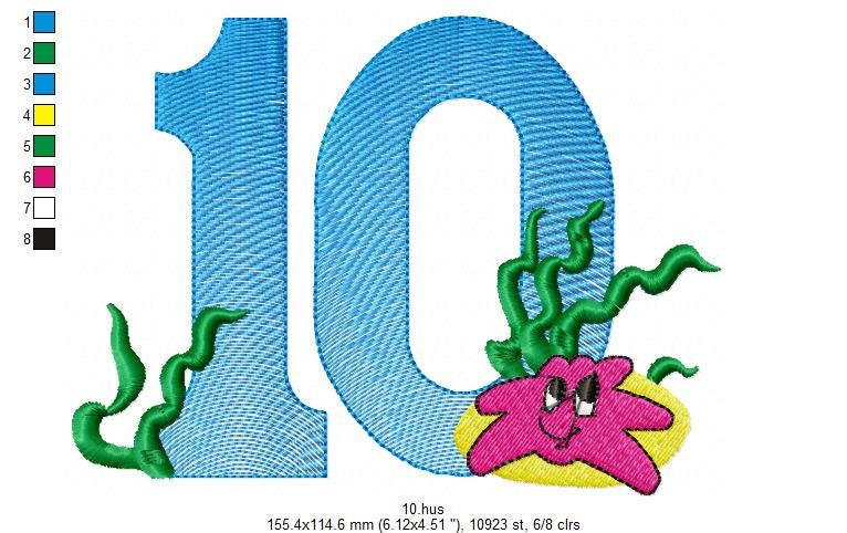 Birthday Numbers embroidery designs set - Numbers with sea animals Embroidery Design Machine embroidery file - Numbers with fishes design