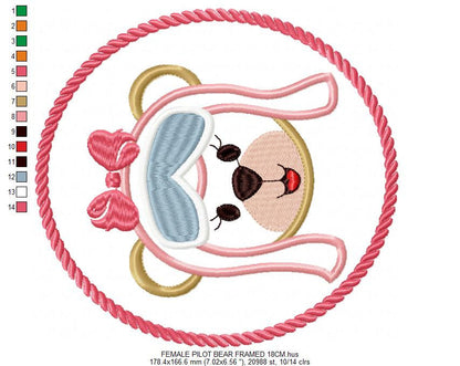 Pilot Bear embroidery designs - Frame embroidery design machine embroidery pattern - Female pilot bear embroidery file  baby girl embroidery