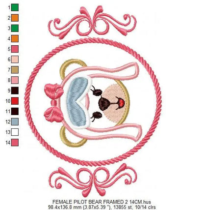 Pilot Bear embroidery designs - Girl Pilot embroidery design machine embroidery pattern - Teddy bear applique design - baby girl embroidery Marcia Embroidery