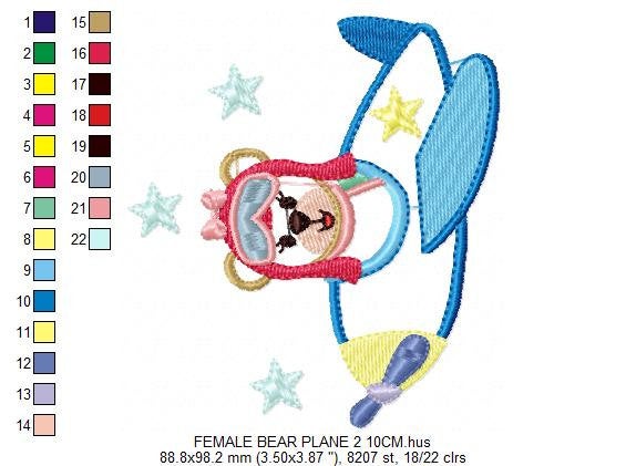 Pilot Bear embroidery designs - Plane embroidery design machine embroidery pattern -Teddy bear applique design - baby girl embroidery file