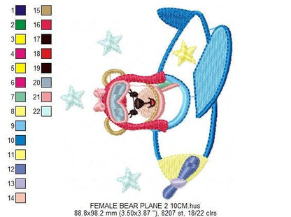 Pilot Bear embroidery designs - Plane embroidery design machine embroidery pattern -Teddy bear applique design - baby girl embroidery file