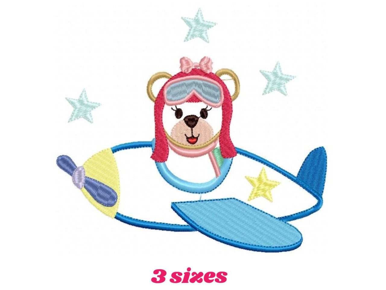 Pilot Bear embroidery designs - Plane embroidery design machine embroidery pattern -Teddy bear applique design - baby girl embroidery file