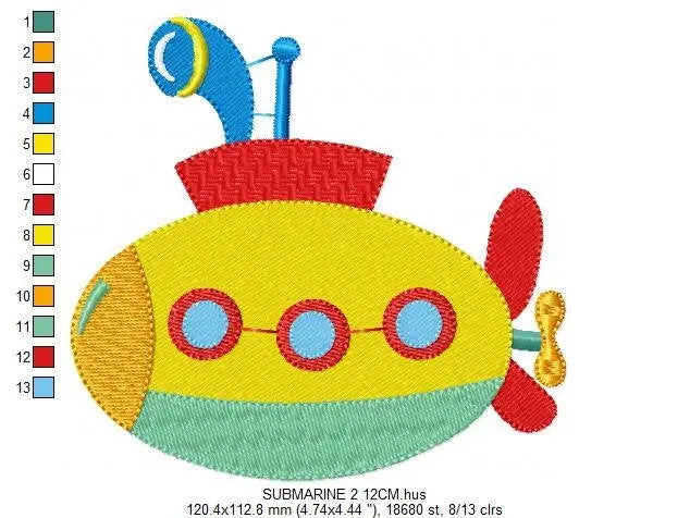 Submarine embroidery design - Submersible Boat machine embroidery pattern - Baby boy nautical file - Instant digital download pes jef dst Marcia Embroidery