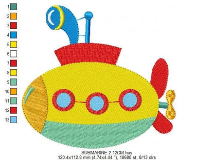 Submarine embroidery design - Submersible Boat machine embroidery pattern - Baby boy nautical file - Instant digital download pes jef dst Marcia Embroidery