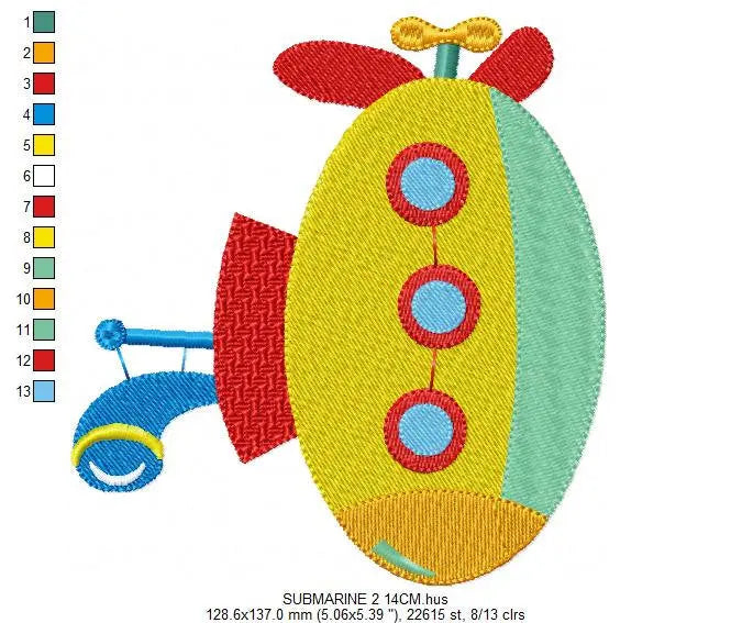 Submarine embroidery design - Submersible Boat machine embroidery pattern - Baby boy nautical file - Instant digital download pes jef dst Marcia Embroidery