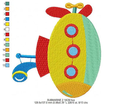 Submarine embroidery design - Submersible Boat machine embroidery pattern - Baby boy nautical file - Instant digital download pes jef dst Marcia Embroidery