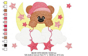 Bear embroidery designs - Cloud embroidery design machine embroidery pattern - bear filled stitch design - Teddy embroidery Moon embroidery