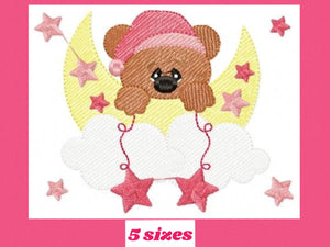 Bear embroidery designs - Cloud embroidery design machine embroidery pattern - bear filled stitch design - Teddy embroidery Moon embroidery