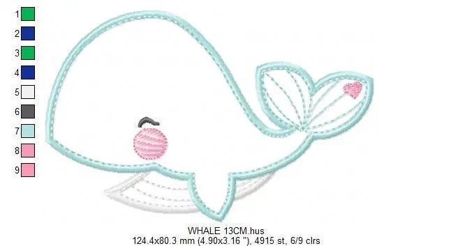 Whale embroidery designs - Ocean animal big fish machine embroidery pattern - Baby girl and boy Whale applique - Instant digital download Marcia Embroidery