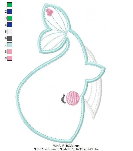 Whale embroidery designs - Ocean animal big fish machine embroidery pattern - Baby girl and boy Whale applique - Instant digital download Marcia Embroidery