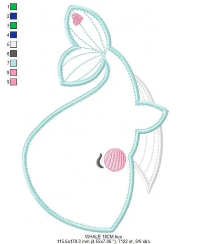 Whale embroidery designs - Ocean animal big fish machine embroidery pattern - Baby girl and boy Whale applique - Instant digital download Marcia Embroidery