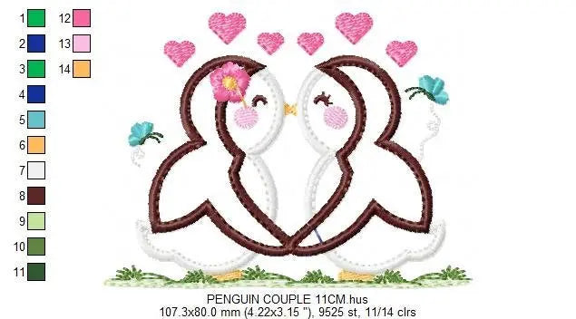 Penguin embroidery design - Animal embroidery designs machine embroidery pattern - love embroidery file - valentines Penguin applique design Marcia Embroidery