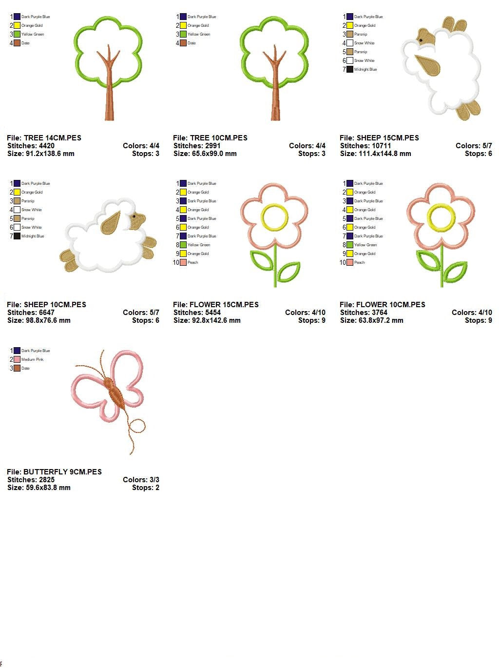 Tree embroidery designs - Flower embroidery design machine embroidery pattern - Butterfly embroidery file - Sheep embroidery applique design
