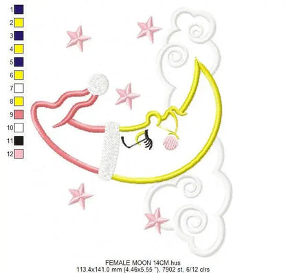 Sleeping moon embroidery design - Half moon embroidery design machine embroidery pattern - Pillow embroidery file - moon applique design Marcia Embroidery