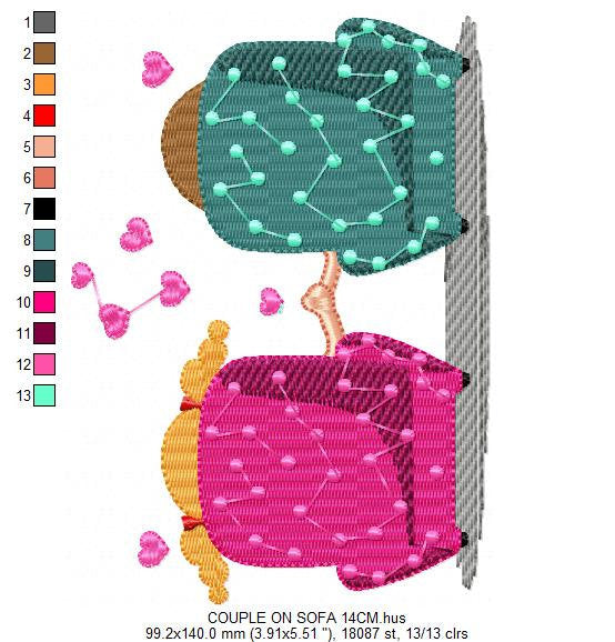 Couple on couch embroidery designs - Love Valentines embroidery design machine embroidery pattern - Boyfriend girlfriend - instant download