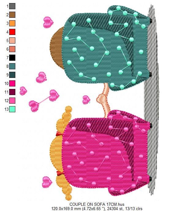 Couple on couch embroidery designs - Love Valentines embroidery design machine embroidery pattern - Boyfriend girlfriend - instant download