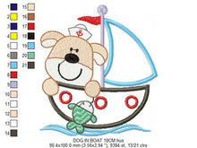 Cargar imagen en el visor de la galería, Dog embroidery designs - Boat embroidery design machine embroidery pattern - puppy embroidery file - kid embroidery dog boat applique design
