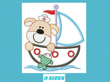 Cargar imagen en el visor de la galería, Dog embroidery designs - Boat embroidery design machine embroidery pattern - puppy embroidery file - kid embroidery dog boat applique design
