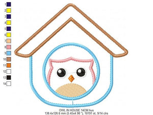 Owl embroidery design - Owl in a house embroidery design machine embroidery pattern - baby girl embroidery file - owl applique design pes