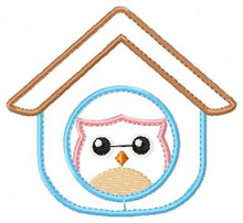 Charger l&#39;image dans la galerie, Owl embroidery design - Owl in a house embroidery design machine embroidery pattern - baby girl embroidery file - owl applique design pes
