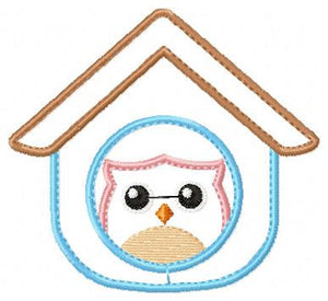 Owl embroidery design - Owl in a house embroidery design machine embroidery pattern - baby girl embroidery file - owl applique design pes