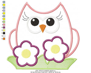 Bird embroidery design - Owl with flowers embroidery design machine embroidery pattern - baby girl embroidery file - owl applique design