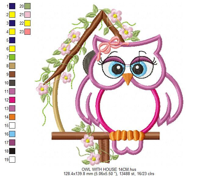 Owl embroidery design - Owl on branch applique machine embroidery pattern - Kitchen towel file - Owl applique - Instant digital download pes