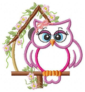 Owl embroidery design - Owl on branch applique machine embroidery pattern - Kitchen towel file - Owl applique - Instant digital download pes