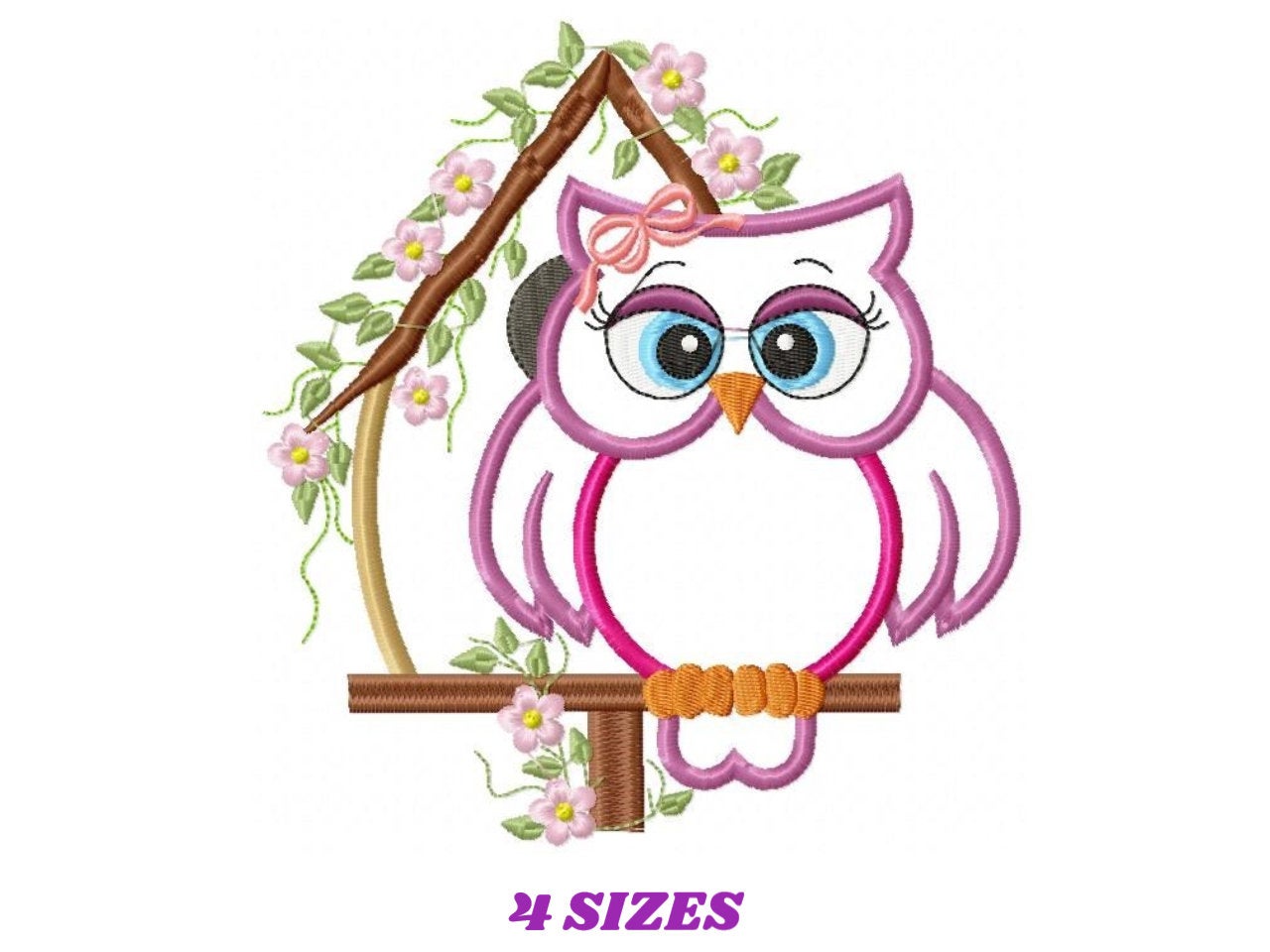 Owl embroidery design - Owl on branch applique machine embroidery pattern - Kitchen towel file - Owl applique - Instant digital download pes