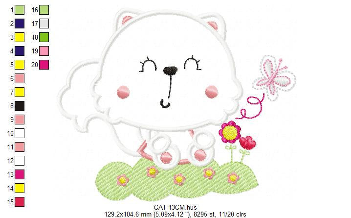 Cat embroidery design - Animal embroidery designs machine embroidery pattern - Kitty embroidery file - baby girl embroidery cat applique