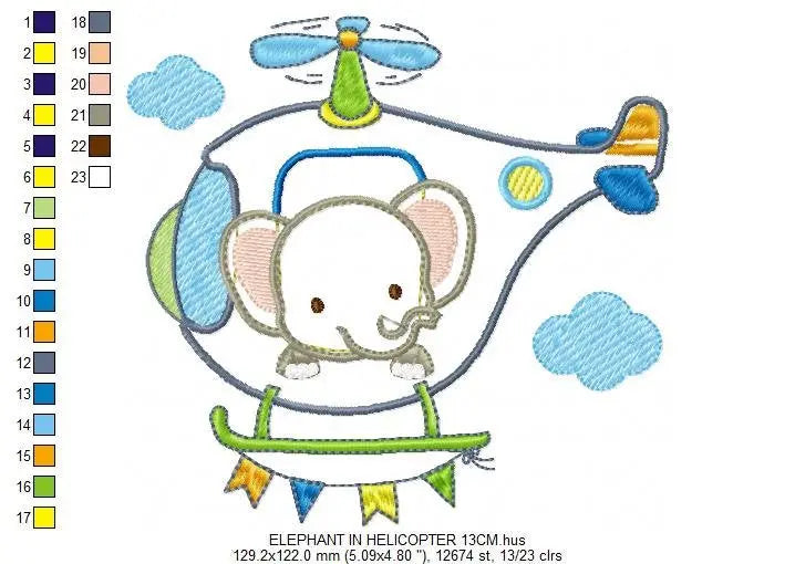 Elephant embroidery designs - Safari embroidery design machine embroidery pattern - Helicopter embroidery file - elephant pattern Chopper Marcia Embroidery