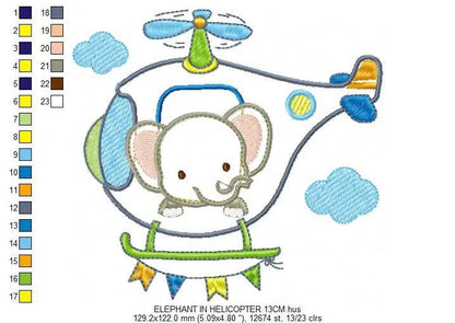 Elephant embroidery designs - Safari embroidery design machine embroidery pattern - Helicopter embroidery file - elephant pattern Chopper Marcia Embroidery